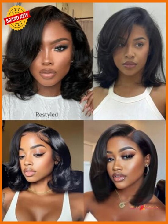 HD Lace Side Part Bob Wig Pre-Styled With Curtain Bangs Glueless 12 Inch main image 6